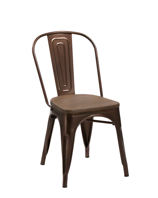 Brown Metal & Wood Dining Chair - Set of 4
