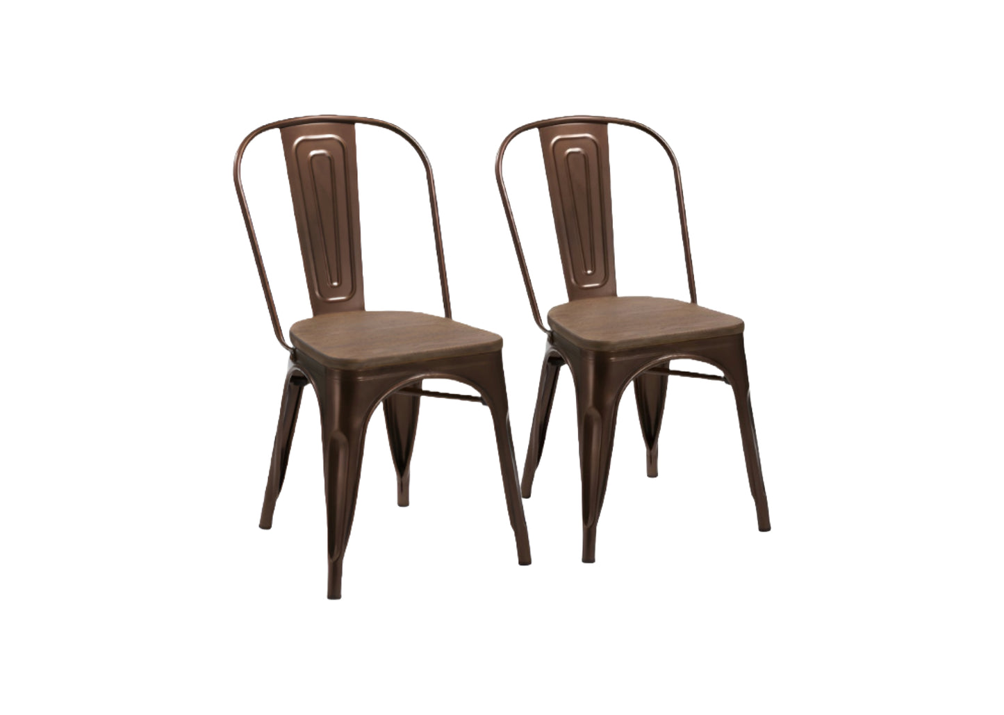 Brown Metal & Wood Dining Chair - Set of 4