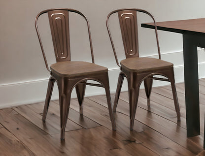 Brown Metal & Wood Dining Chair - Set of 4