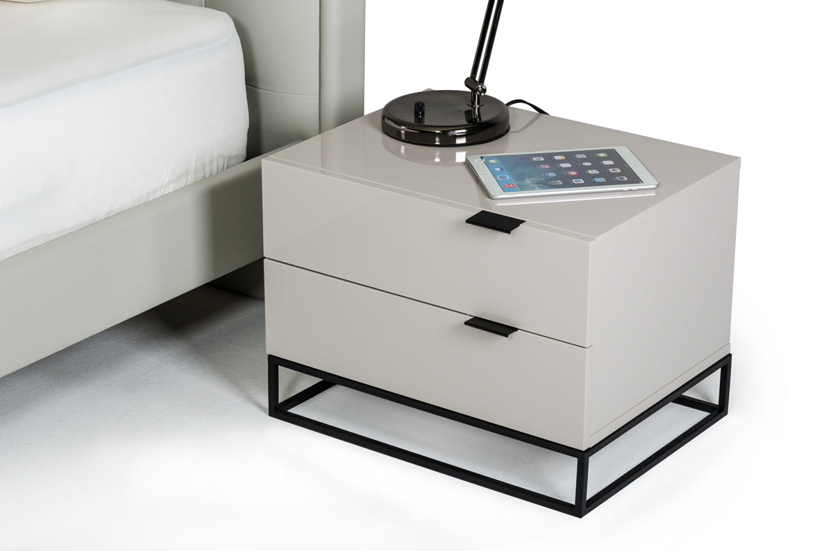 Light Grey w/ Metal Base Nightstand