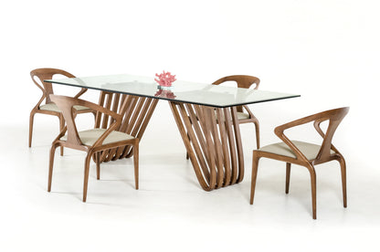 Clear And Brown Glass And Solid Wood Double Pedestal Base Dining Table