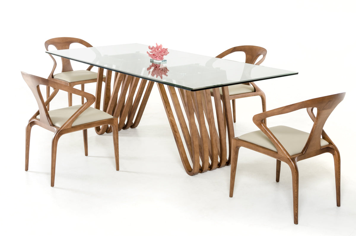 Clear And Brown Glass And Solid Wood Double Pedestal Base Dining Table