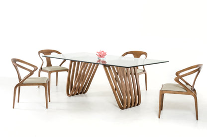 Clear And Brown Glass And Solid Wood Double Pedestal Base Dining Table