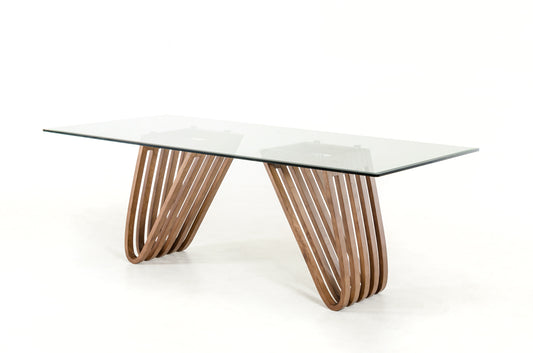 Clear And Brown Glass And Solid Wood Double Pedestal Base Dining Table