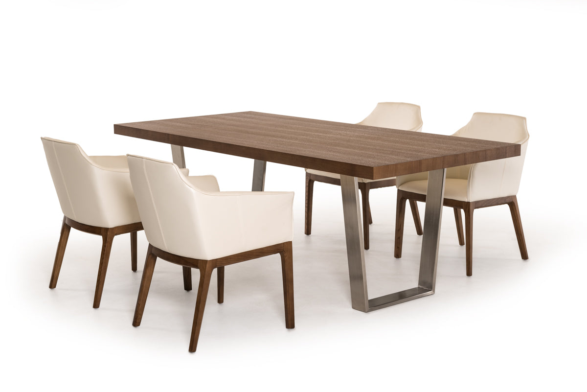 Walnut Wood And Stainless Steel Dining Table