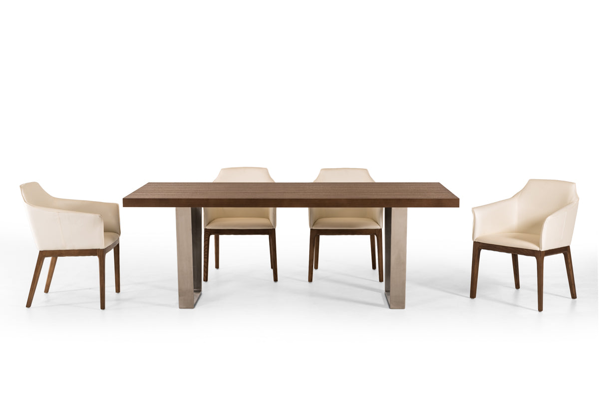 Walnut Wood And Stainless Steel Dining Table