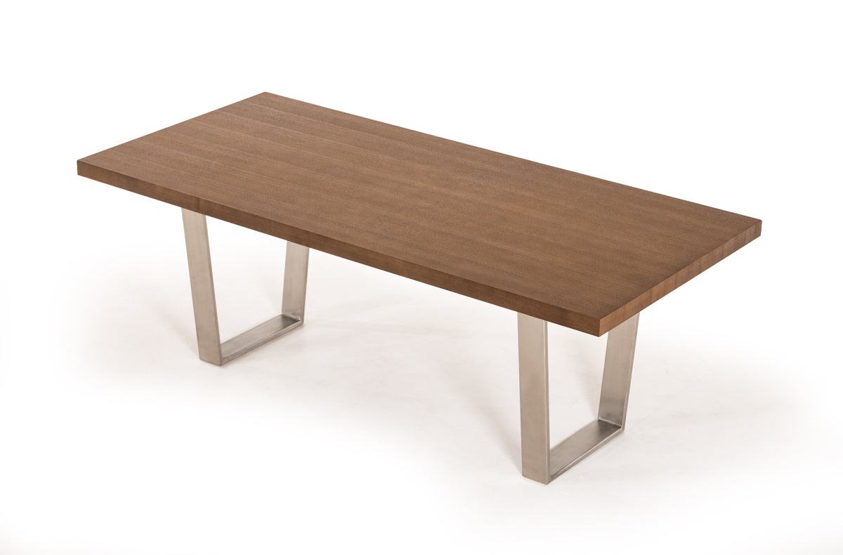 Walnut Wood And Stainless Steel Dining Table