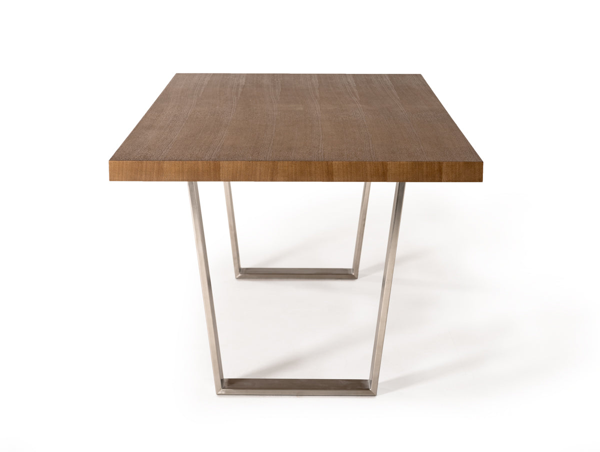 Walnut Wood And Stainless Steel Dining Table