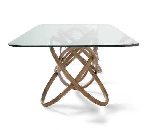 Clear And Natural Glass And Solid Wood Pedestal Base Dining Table