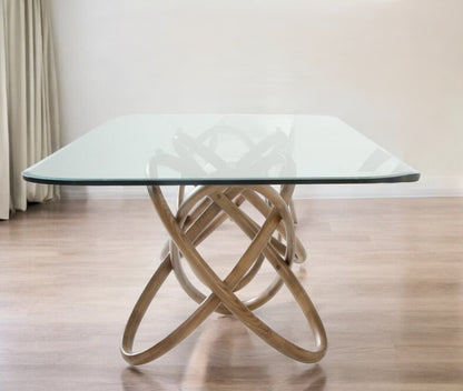 Clear And Natural Glass And Solid Wood Pedestal Base Dining Table