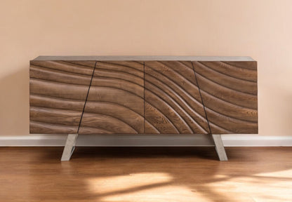 Natural Brown Solid Wood Sideboard w/ 4 Doors