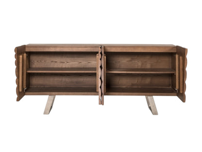 Natural Brown Solid Wood Sideboard w/ 4 Doors