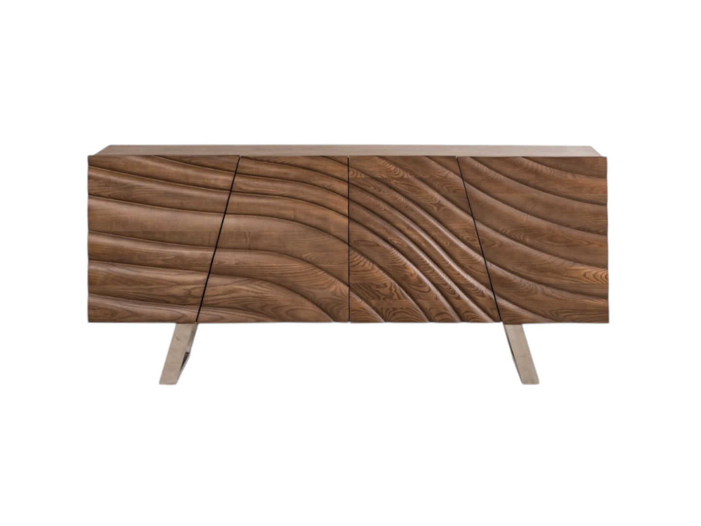 Natural Brown Solid Wood Sideboard w/ 4 Doors