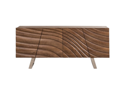 Natural Brown Solid Wood Sideboard w/ 4 Doors