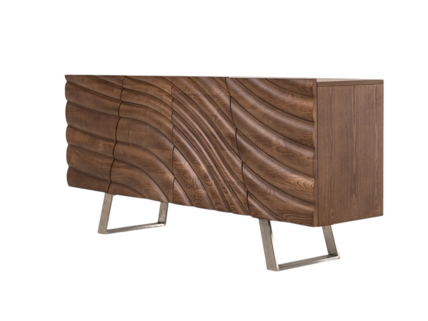 Natural Brown Solid Wood Sideboard w/ 4 Doors