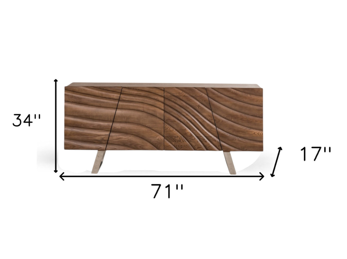 Natural Brown Solid Wood Sideboard w/ 4 Doors