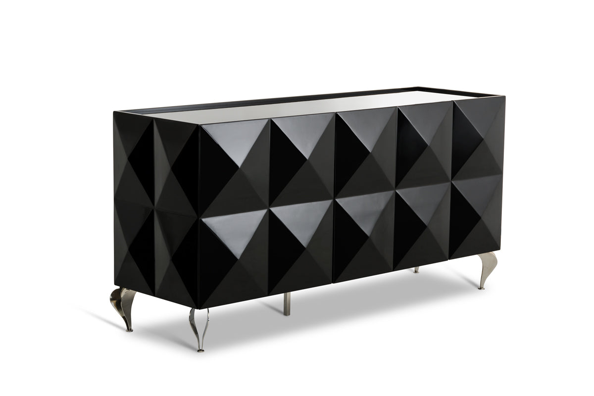 Black Lacquer Steel Sideboard w/ 3 Doors