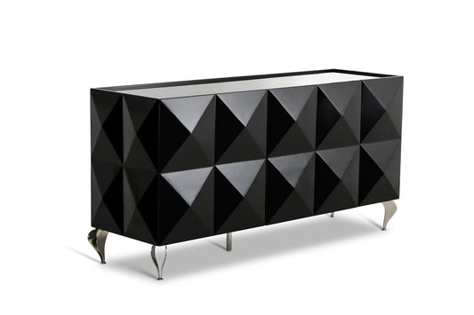 Black Lacquer Steel Sideboard w/ 3 Doors