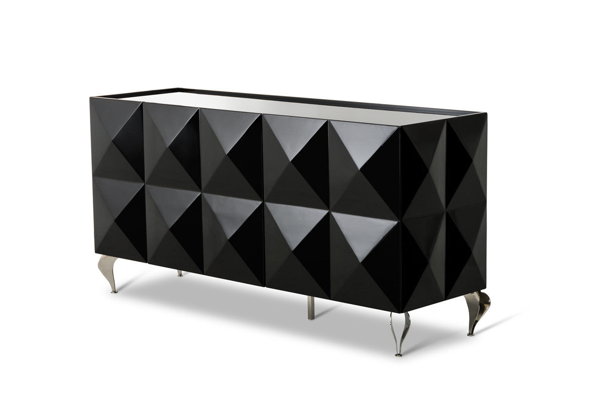Black Lacquer Steel Sideboard w/ 3 Doors