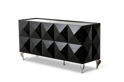 Black Lacquer Steel Sideboard w/ 3 Doors