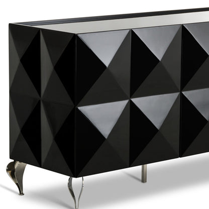 Black Lacquer Steel Sideboard w/ 3 Doors