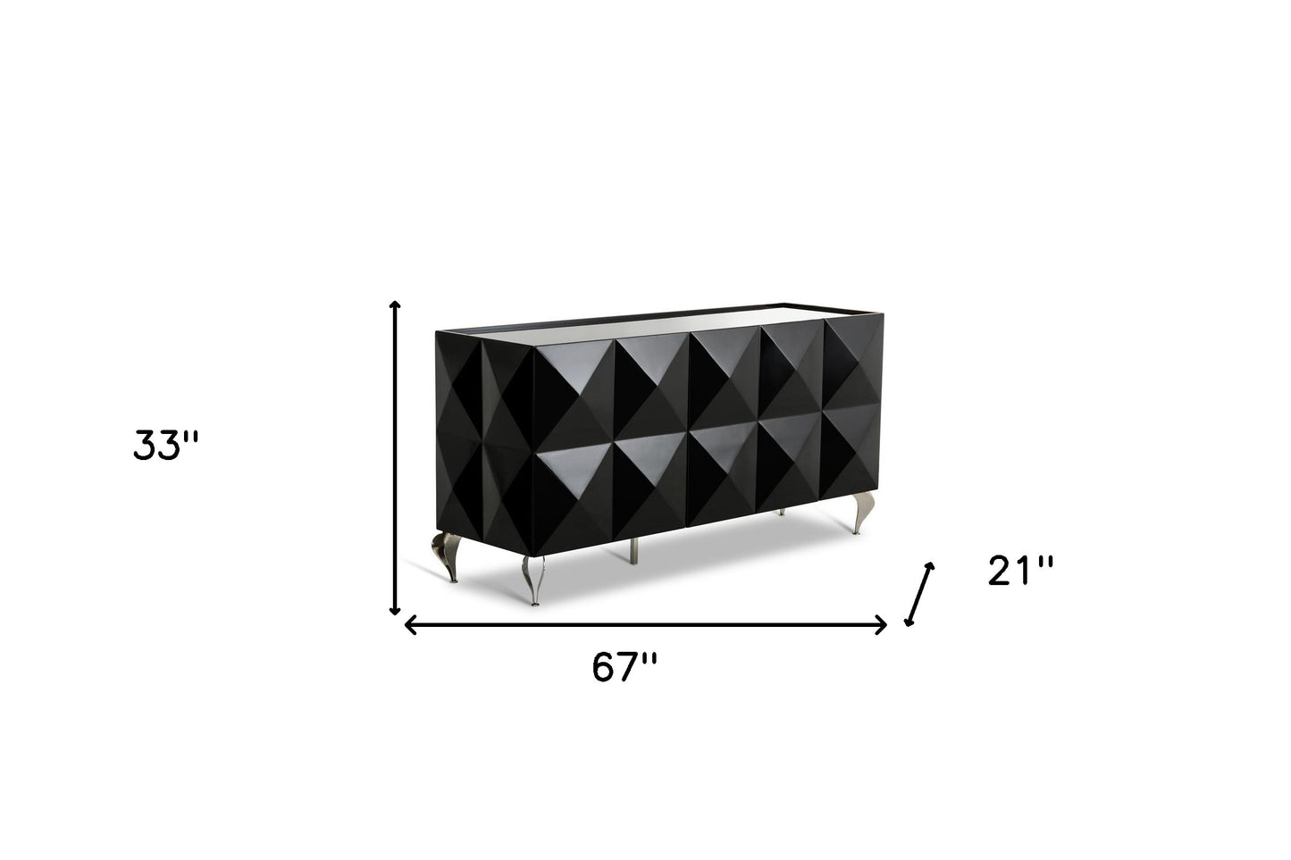 Black Lacquer Steel Sideboard w/ 3 Doors