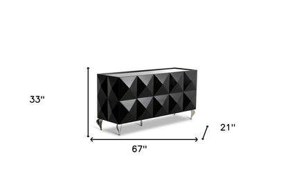 Black Lacquer Steel Sideboard w/ 3 Doors
