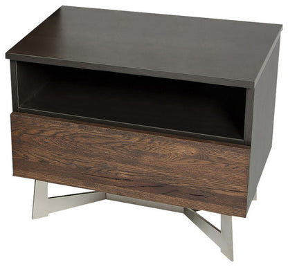 Dark Aged Oak Veneer Steel & Wood Nightstand
