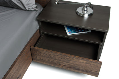 Dark Aged Oak Veneer Steel & Wood Nightstand