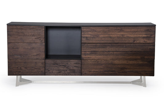 Dark Aged Oak Veneer Steel & Wood Sideboard