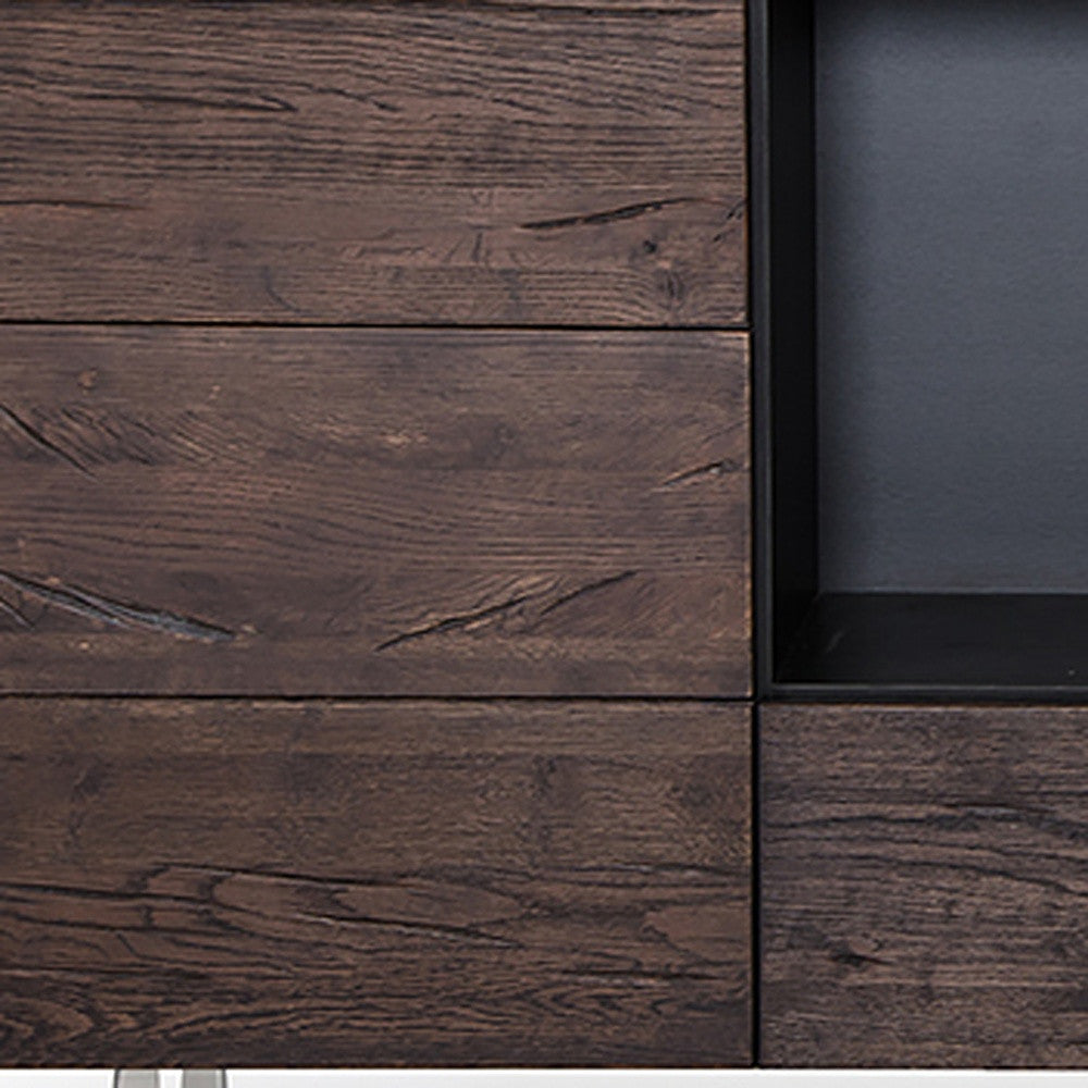 Dark Aged Oak Veneer Steel & Wood Sideboard