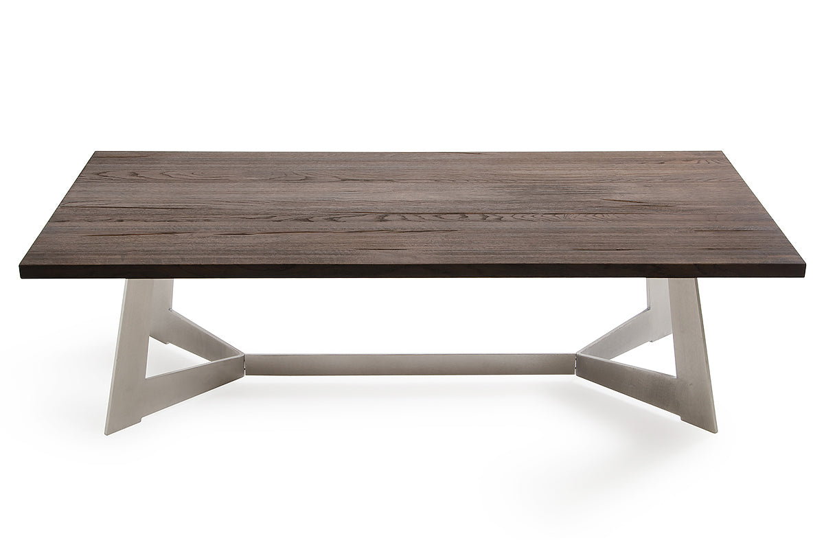 Dark Aged Oak Wood Veneer & Steel Coffee Table