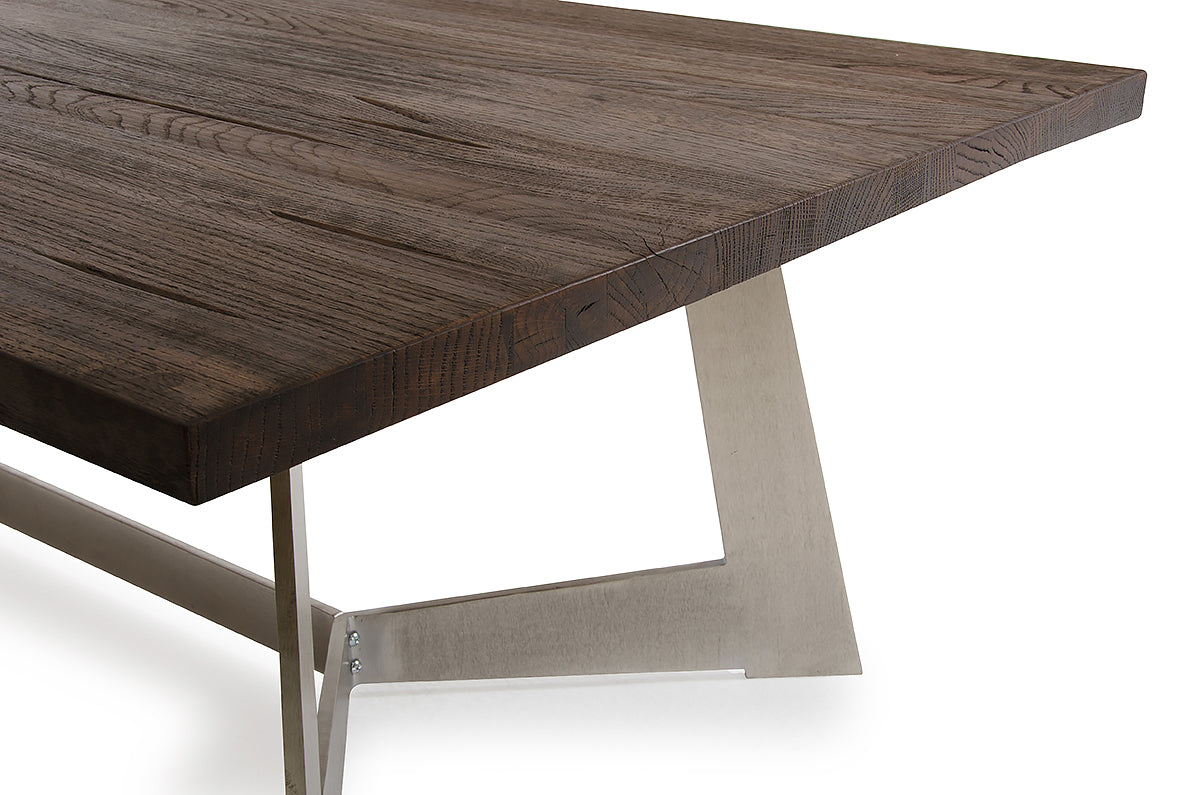 Dark Aged Oak Wood Veneer & Steel Coffee Table