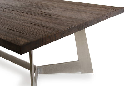 Dark Aged Oak Wood Veneer & Steel Coffee Table