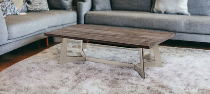 Dark Aged Oak Wood Veneer & Steel Coffee Table