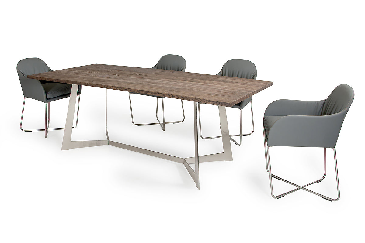 Dark Aged Oak Wood  Veneer  And Steel Dining Table