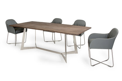 Dark Aged Oak Wood  Veneer  And Steel Dining Table