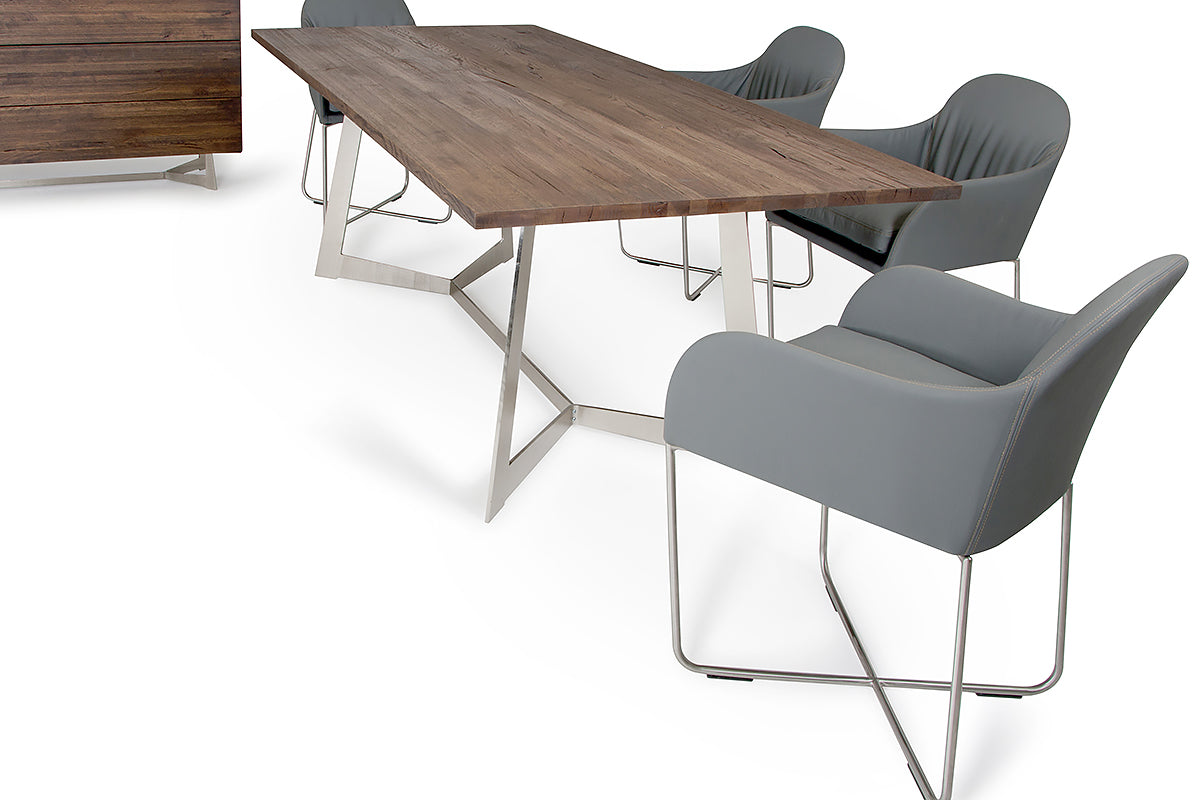 Dark Aged Oak Wood  Veneer  And Steel Dining Table
