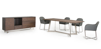 Dark Aged Oak Wood  Veneer  And Steel Dining Table
