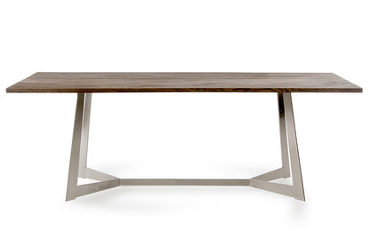 Dark Aged Oak Wood  Veneer  And Steel Dining Table
