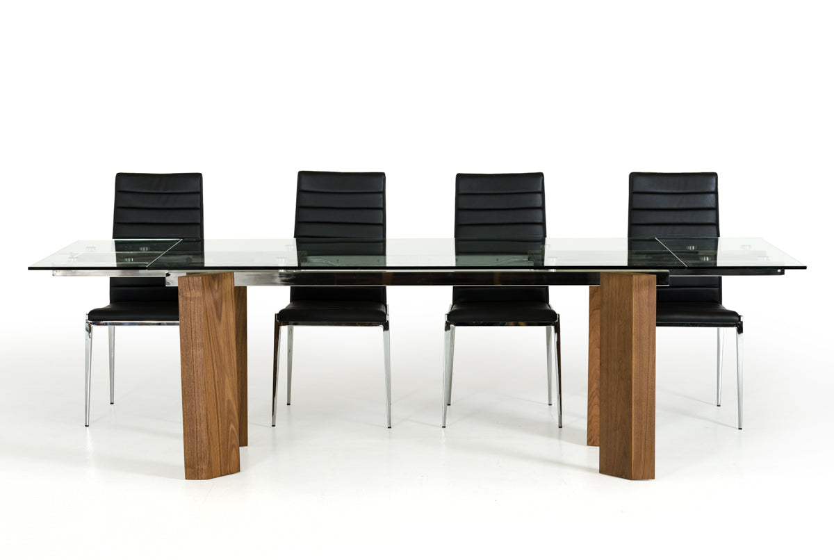 Glass  Wood  And Aluminum Extendable Dining Table