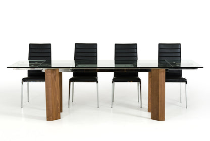 Glass  Wood  And Aluminum Extendable Dining Table