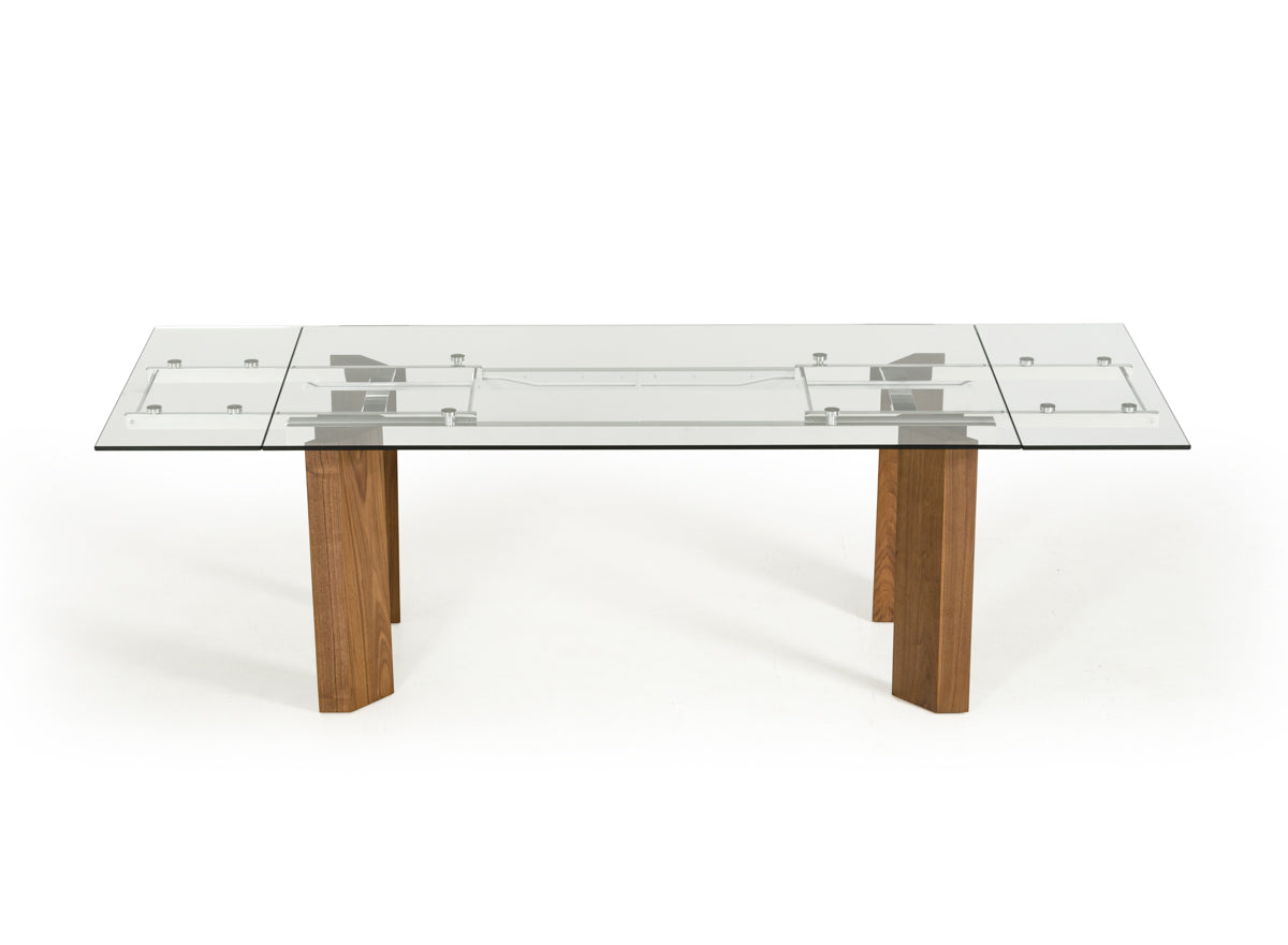Glass  Wood  And Aluminum Extendable Dining Table