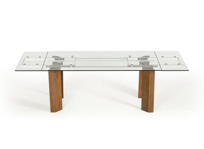Glass  Wood  And Aluminum Extendable Dining Table