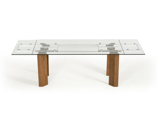 Glass  Wood  And Aluminum Extendable Dining Table