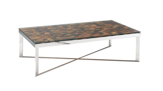 Mosaic Wood Steel & Glass Coffee Table