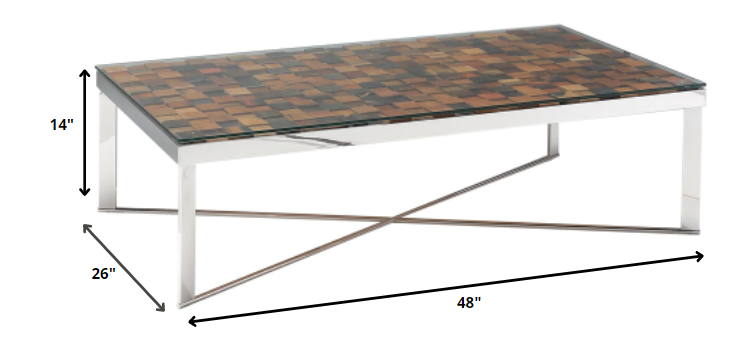 Mosaic Wood Steel & Glass Coffee Table