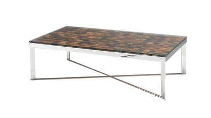 Mosaic Wood Steel & Glass Coffee Table