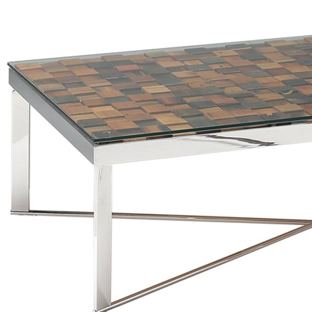 Mosaic Wood Steel & Glass Coffee Table