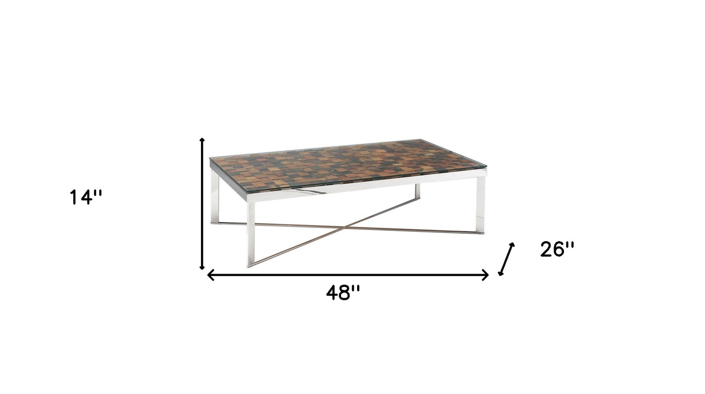Mosaic Wood Steel & Glass Coffee Table